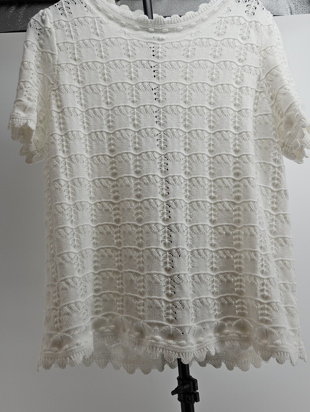 Zesica White Open Knit Crochet Sweater Top Scalloped Cottagecore Romantic - Picture 12 of 12